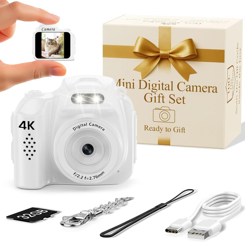 FLATIC Mini Keychain Camera –4K Digital Tiny Camera with 32GB Card & Elegant Gift Box, Fun Pocket-Sized Gadget for Kids & Adults, Collectible Gift for Travel, Birthdays & Stocking Stuffers (White) - Image 1